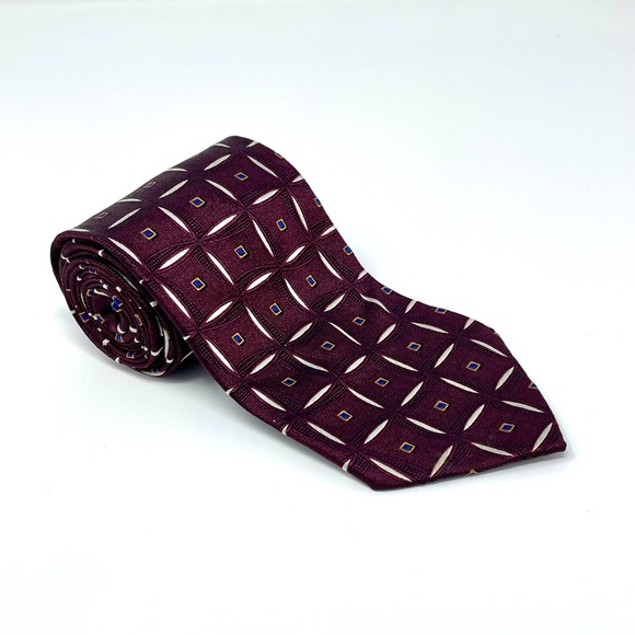 Jos. A. Bank Other - Jos. A Bank Tie Maroon Geometric 100% Silk Men's Necktie Italy